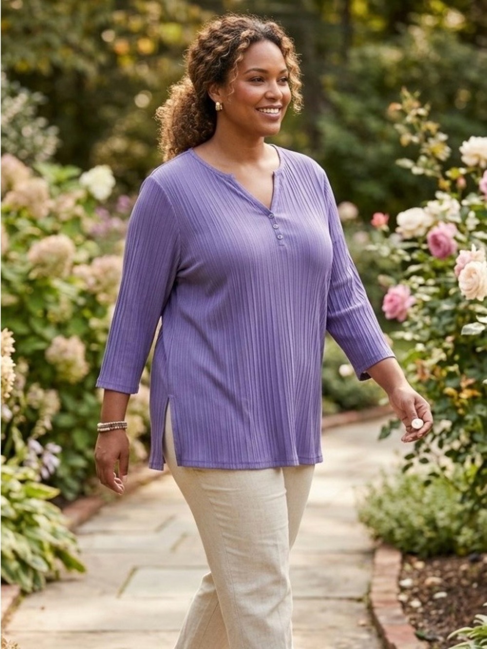 Mountain Lake 11  Lavender Ribbed Henley Top